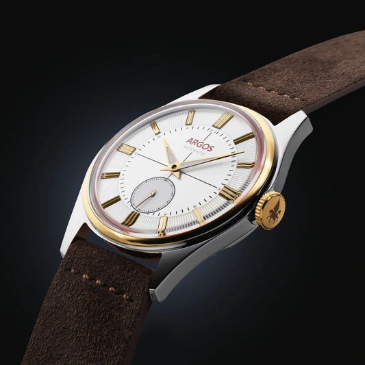 Apollo III - Pearl White Gold Two Tone w/ Brown Leather Strap