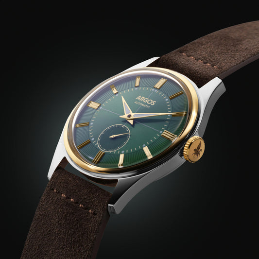 Apollo III - Olive Green Gold Two Tone w/ Brown Leather Strap