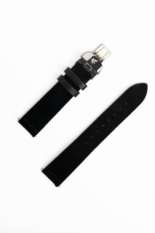 LS.03 Onyx Black Italian Suede Leather Strap w/ Butterfly Buckle
