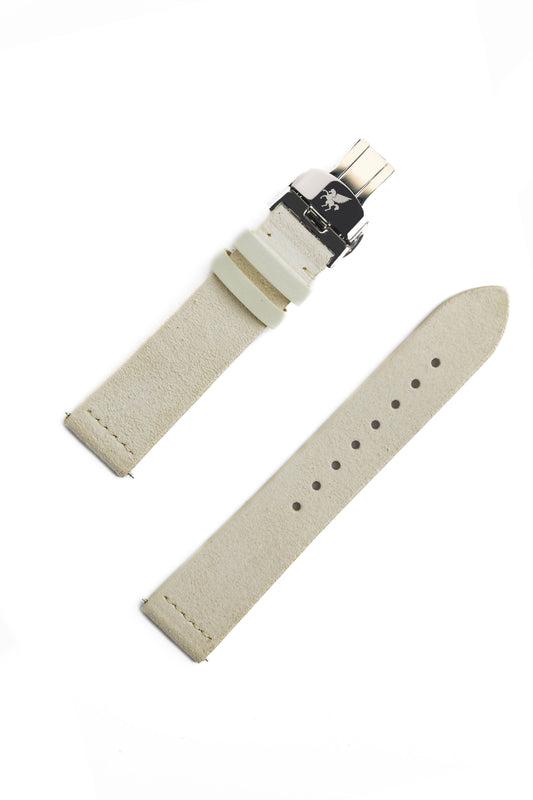 LS.05 Ivory White Italian Suede Leather Strap w/ Butterfly Buckle