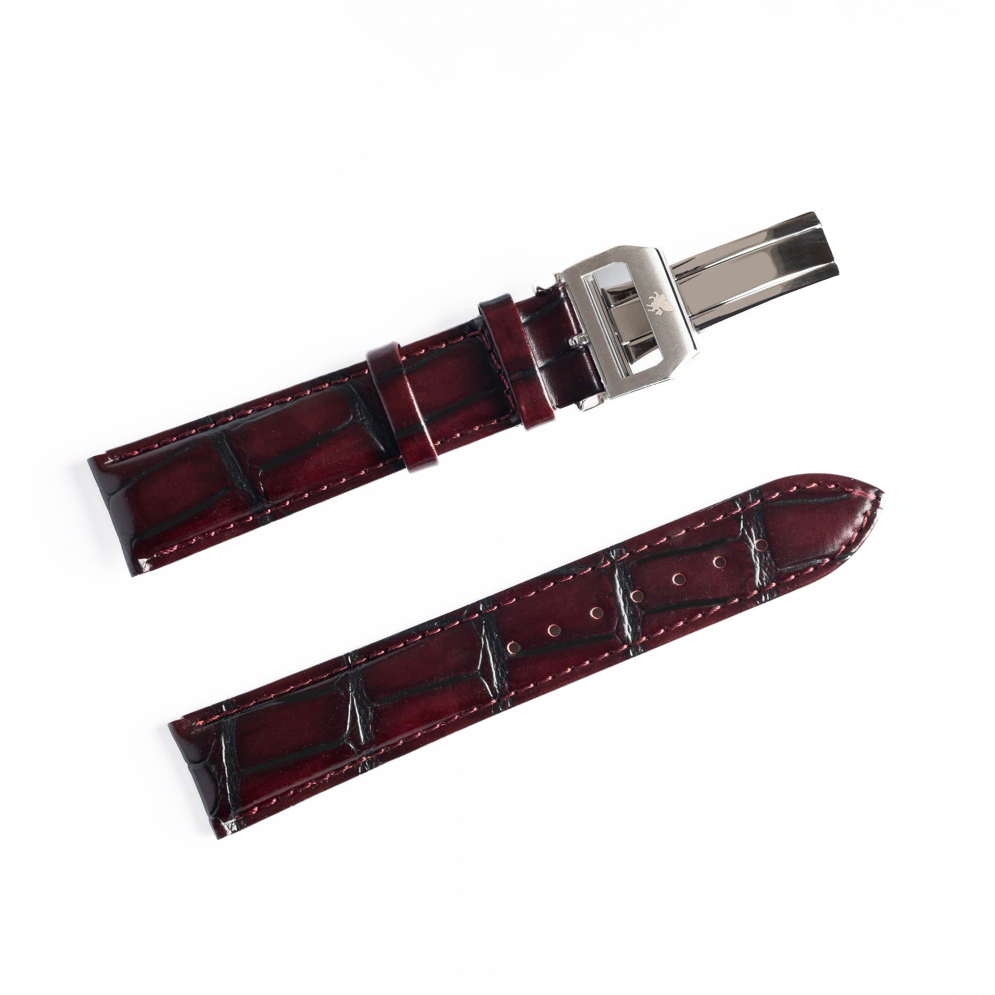 Dark Burgundy Crocodile Pattern Leather Strap