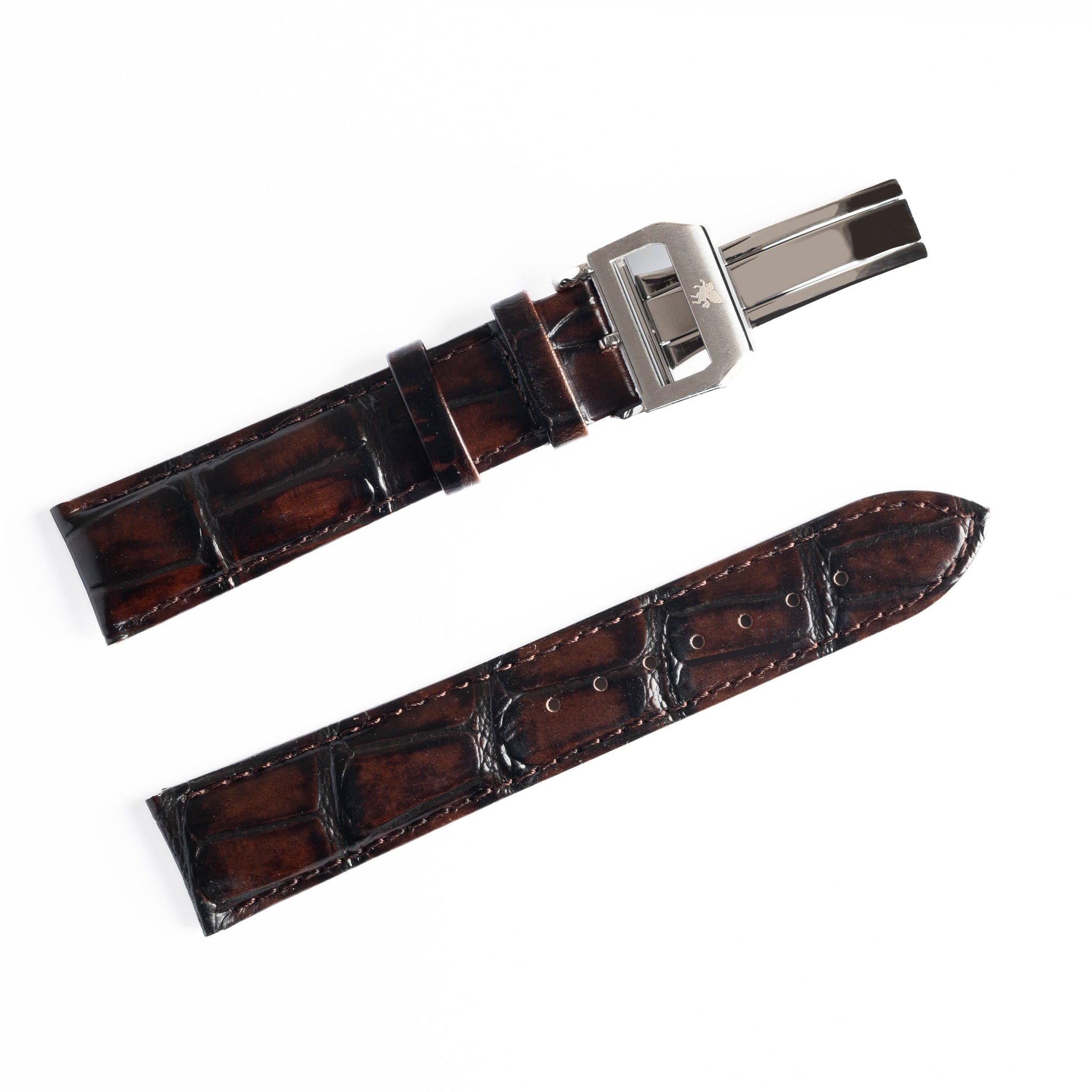 Umber Brown Crocodile Pattern Leather Strap