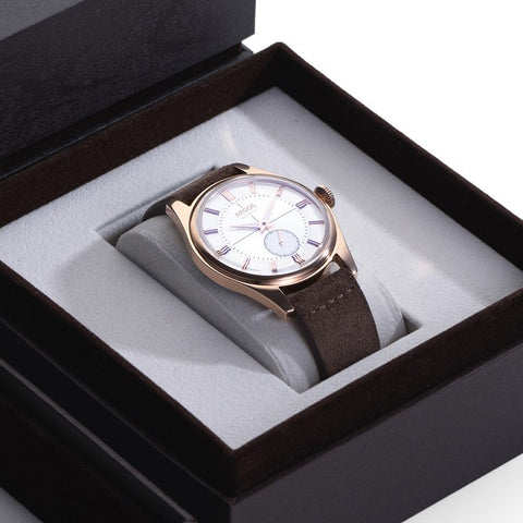 AP3.20 - Pearl White Rose Gold w/ Brown Leather Strap