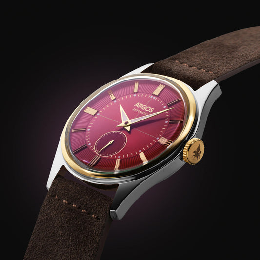 Apollo III - Wine Red Gold Two Tone w/ Brown Leather Strap