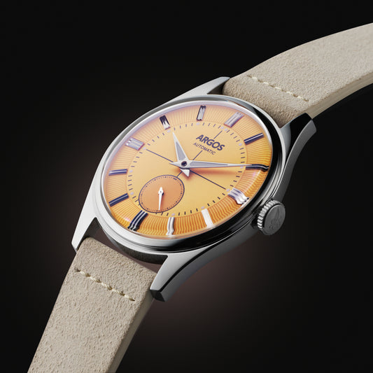 AP3.15 - Cadmium Yellow Silver w/ Ivory Leather Strap