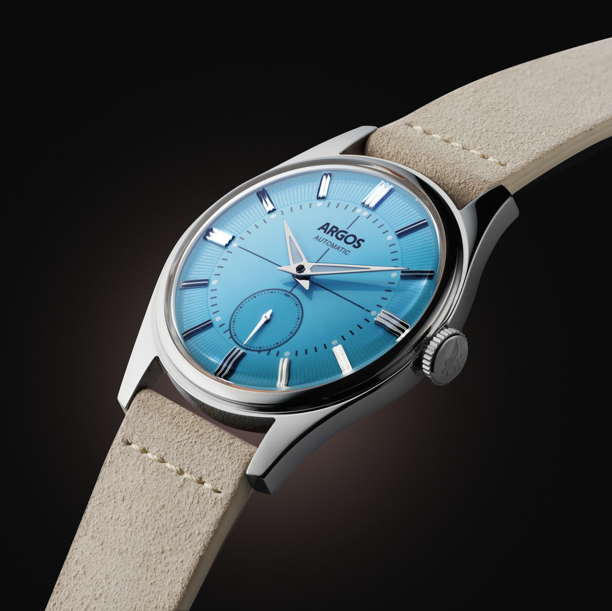 Apollo III - Ice Blue Silver w/ Ivory Leather Strap