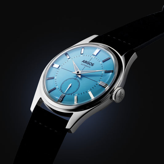 AP3.13 - Ice Blue Silver w/ Black Leather Strap