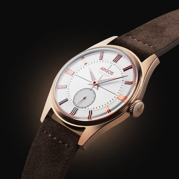 Apollo III - Pearl White Rose Gold w/ Brown Leather Strap