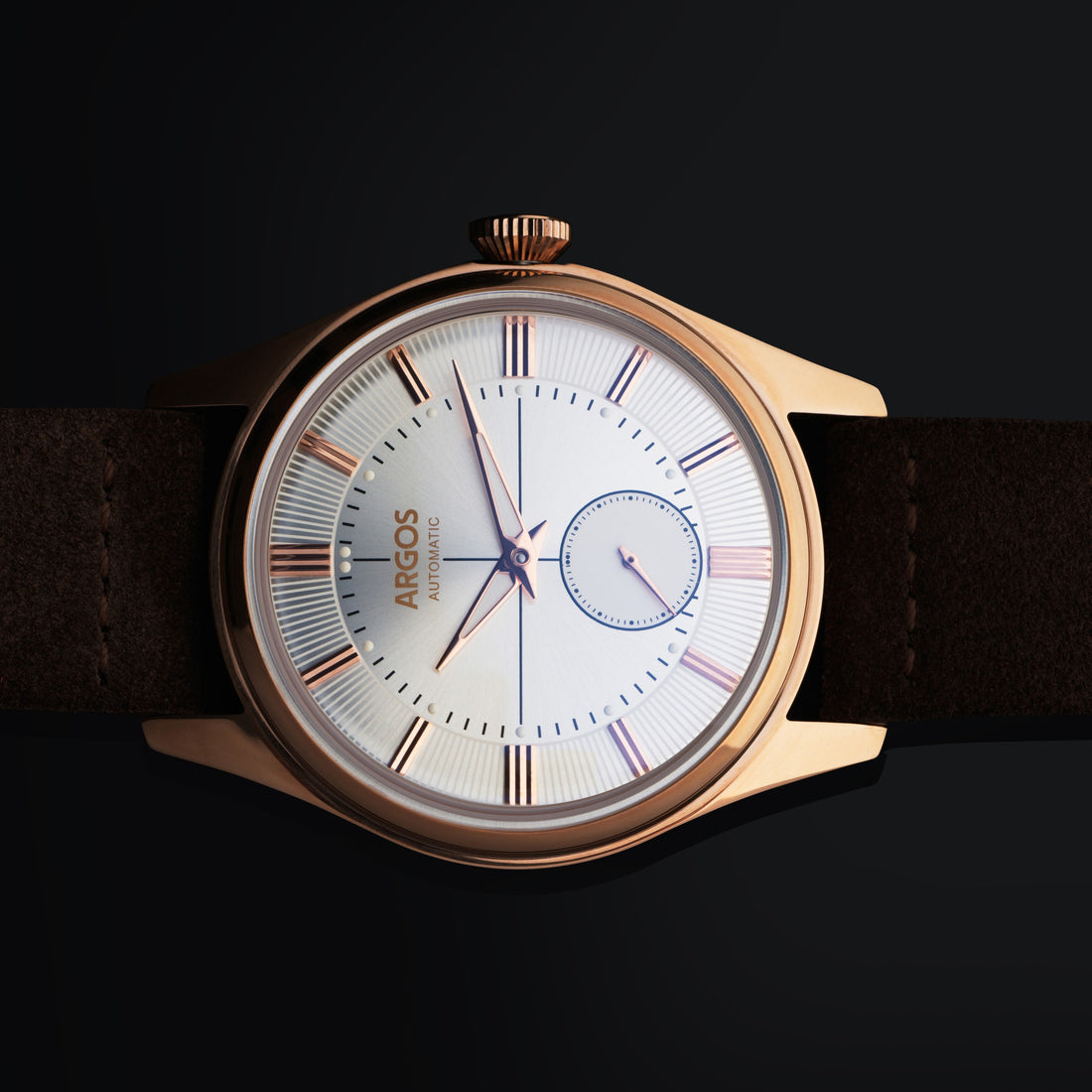 Apollo III - Pearl White Rose Gold w/ Brown Leather Strap