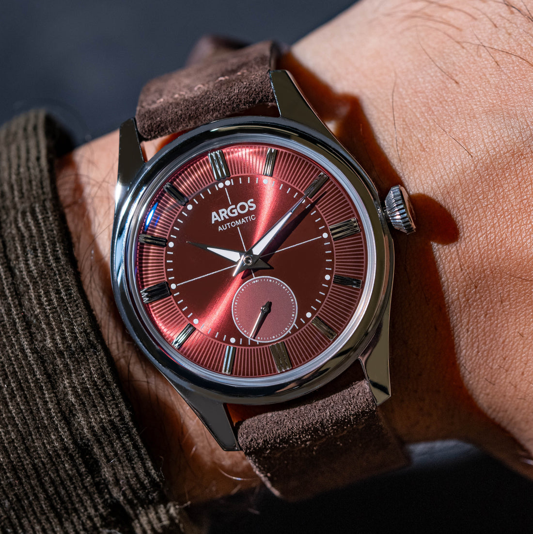 Apollo III - Wine Red Silver w/ Leather Strap